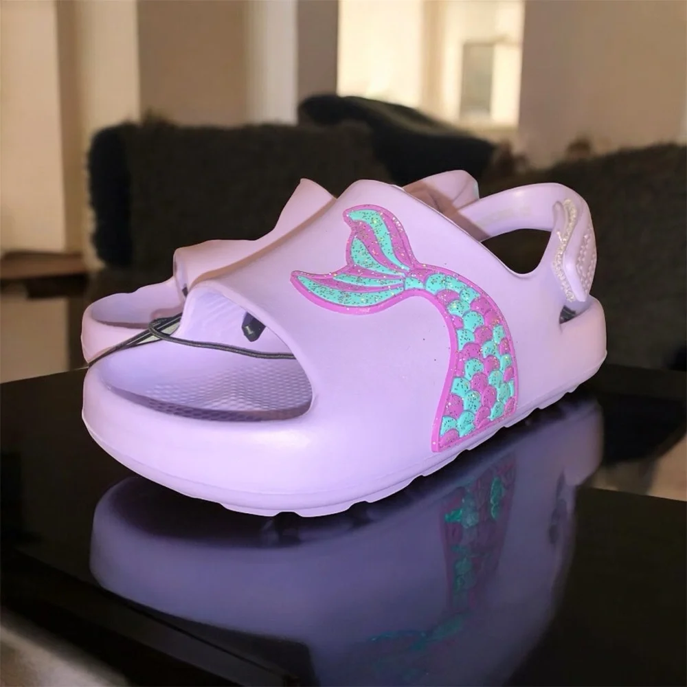 Kids Purple Mermaid Tail Slides Sandals Toddler Size 7-8 Squishy